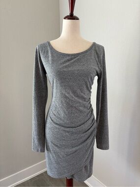 Leith Long Sleeve Ruched Dress Bodycon Gray Lightweight Large Fitted M Jersey